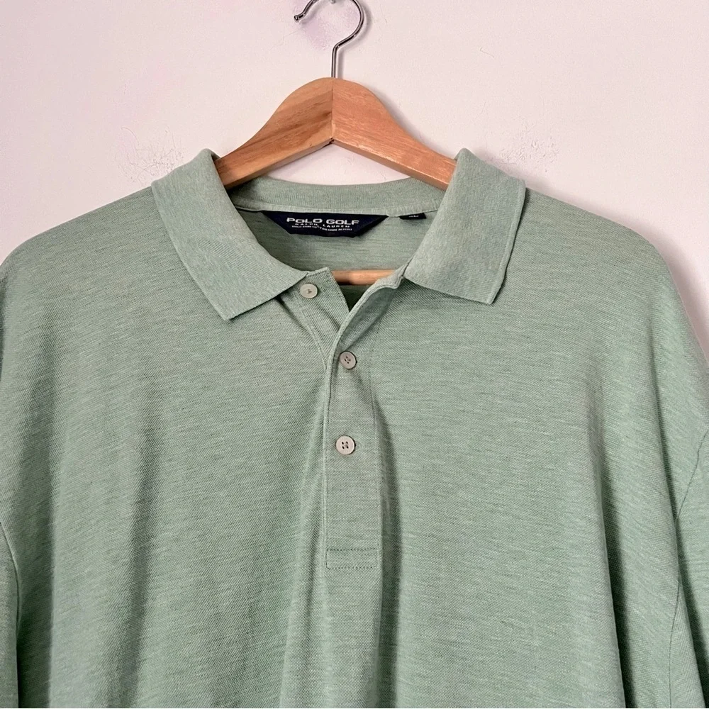 POLO GOLF Ralph Lauren Pima Cotton Long Sleeve 3 Button Polo Shirt Sage Green XL